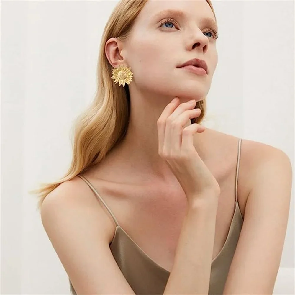 NEW! Golden Sunflower Statement Earrings